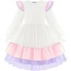 Arshiner Toddler Girls Tiered Tutu Dress Fall Formal Party Birthday Princess Long Sleeve Tulle Dresses(White Pink Purple Gradient)