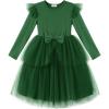 Arshiner Toddler Girls Tutu Dress Princess Tiered Tulle Long Sleeve Bowknot Birthday Party Dresses(Dark Green)