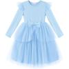 Arshiner Toddler Girls Tutu Dress Princess Tiered Tulle Long Sleeve Bowknot Birthday Party Dresses(Light Blue)