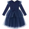 Arshiner Toddler Girls Tutu Dress Princess Tiered Tulle Long Sleeve Bowknot Birthday Party Dresses(Navy Blue)