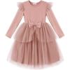 Arshiner Toddler Girls Tutu Dress Princess Tiered Tulle Long Sleeve Bowknot Birthday Party Dresses(Pink)
