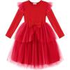 Arshiner Toddler Girls Tutu Dress Princess Tiered Tulle Long Sleeve Bowknot Birthday Party Dresses(Red)