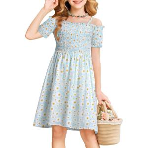 Arshiner Girls Casual Summer Floral Sleeveless Sundress Holiday Cami Dress(Daisy Floral)