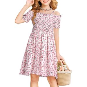 Arshiner Girls Casual Summer Floral Sleeveless Sundress Holiday Cami Dress(Ditsy Floral White)