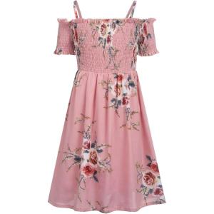 Arshiner Girls Casual Summer Floral Sleeveless Sundress Holiday Cami Dress(Pink)