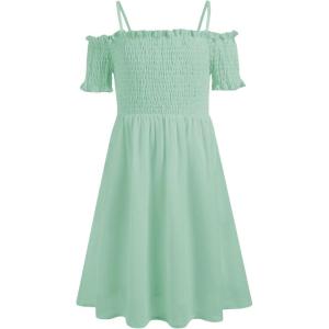 Arshiner Girls Casual Summer Floral Sleeveless Sundress Holiday Cami Dress(Solid Light Green)