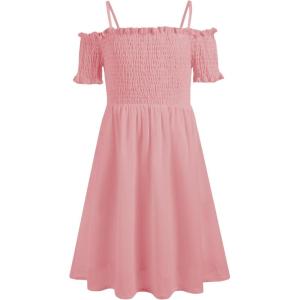 Arshiner Girls Casual Summer Floral Sleeveless Sundress Holiday Cami Dress(Solid Light Pink)