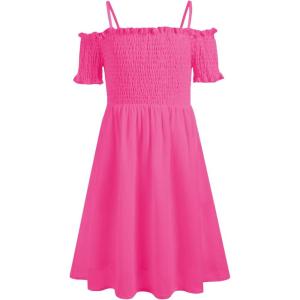 Arshiner Girls Casual Summer Floral Sleeveless Sundress Holiday Cami Dress(Solid Rose Red)