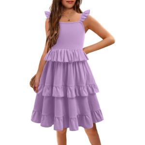 Arshiner Girls Dresses Ruffle Sleeve Tiered Casual Flowy Swing Tween Sundress with Pockets for Girls 5-13 Years(Mauve)
