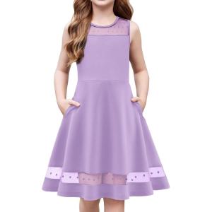 Arshiner Girls Elegant Dresses Sleeveless Round Neck A-line Party Dance Graduation Mesh Dress Size 5-16(Lilac)