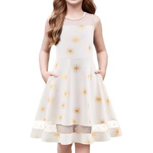 Arshiner Girls Elegant Dresses Sleeveless Round Neck A-line Party Dance Graduation Mesh Dress Size 5-16(Stardust)
