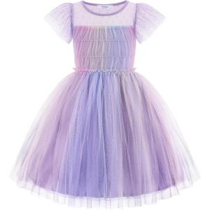 Arshiner Little Girl Dresses Contrast Mesh Ruffle Sleeve Birthday Holiday Princess Toddler Tulle Dress for 2-7 Years Old(Rainbow)