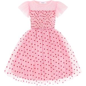 Arshiner Little Girl Dresses Contrast Mesh Ruffle Sleeve Birthday Holiday Princess Toddler Tulle Dress for 2-7 Years Old(Red Heart)