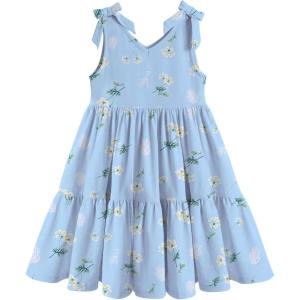 Arshiner Toddler Girl Summer Dress Little Girls Casual Beach Party Bowknot Sling Sundress with Pocket 1-7t(Blue White Floral)