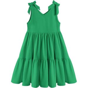 Arshiner Toddler Girl Summer Dress Little Girls Casual Beach Party Bowknot Sling Sundress with Pocket 1-7t(Dark Green)