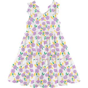 Arshiner Toddler Girl Summer Dress Little Girls Casual Beach Party Bowknot Sling Sundress with Pocket 1-7t(Purple Floral)