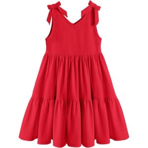 Arshiner Toddler Girl Summer Dress Little Girls Casual Beach Party Bowknot Sling Sundress with Pocket 1-7t(Red)