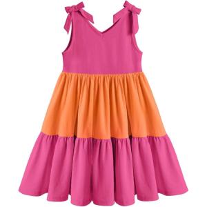 Arshiner Toddler Girl Summer Dress Little Girls Casual Beach Party Bowknot Sling Sundress with Pocket 1-7t(Rose&orange)
