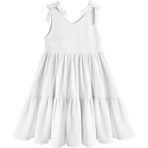 Arshiner Toddler Girl Summer Dress Little Girls Casual Beach Party Bowknot Sling Sundress with Pocket 1-7t(White)