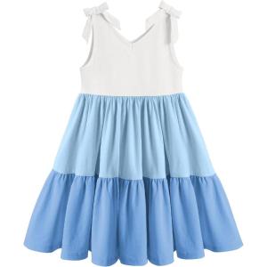 Arshiner Toddler Girl Summer Dress Little Girls Casual Beach Party Bowknot Sling Sundress with Pocket 1-7t(White&blue)