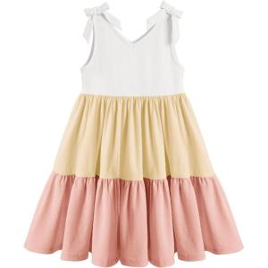 Arshiner Toddler Girl Summer Dress Little Girls Casual Beach Party Bowknot Sling Sundress with Pocket 1-7t(White&&yellow&pink)