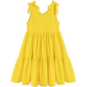 Arshiner Toddler Girl Summer Dress Little Girls Casual Beach Party Bowknot Sling Sundress with Pocket 1-7t(Yellow)