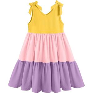 Arshiner Toddler Girl Summer Dress Little Girls Casual Beach Party Bowknot Sling Sundress with Pocket 1-7t(Yellow&pink&purple)