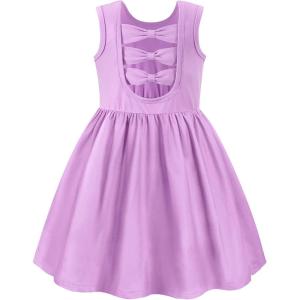 Arshiner Toddler Girls Summer Dress Back Bowknot Sleeveless Twirly Casual Beach Party Sundress with Pockets(Lavender)