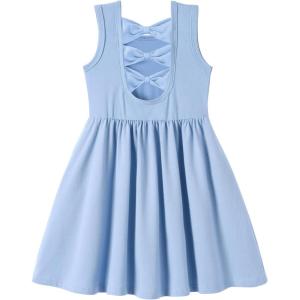 Arshiner Toddler Girls Summer Dress Back Bowknot Sleeveless Twirly Casual Beach Party Sundress with Pockets(Light Blue)