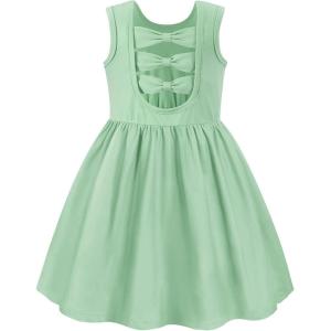Arshiner Toddler Girls Summer Dress Back Bowknot Sleeveless Twirly Casual Beach Party Sundress with Pockets(Light Green)