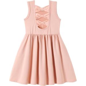 Arshiner Toddler Girls Summer Dress Back Bowknot Sleeveless Twirly Casual Beach Party Sundress with Pockets(Light Pink)