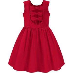 Arshiner Toddler Girls Summer Dress Back Bowknot Sleeveless Twirly Casual Beach Party Sundress with Pockets(Red)