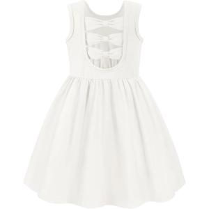 Arshiner Toddler Girls Summer Dress Back Bowknot Sleeveless Twirly Casual Beach Party Sundress with Pockets(White)
