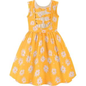 Arshiner Toddler Girls Summer Dress Back Bowknot Sleeveless Twirly Casual Beach Party Sundress with Pockets(Yellow Floral)
