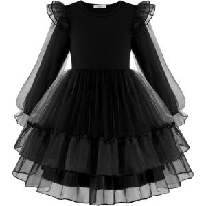 Arshiner Toddler Girls Tiered Tutu Dress Fall Formal Party Birthday Princess Long Sleeve Tulle Dresses(Black)