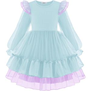 Arshiner Toddler Girls Tiered Tutu Dress Fall Formal Party Birthday Princess Long Sleeve Tulle Dresses(Blue Purple Gradient)