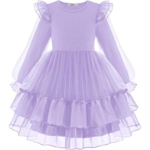 Arshiner Toddler Girls Tiered Tutu Dress Fall Formal Party Birthday Princess Long Sleeve Tulle Dresses(Lavender)