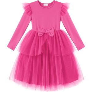 Arshiner Toddler Girls Tutu Dress Princess Tiered Tulle Long Sleeve Bowknot Birthday Party Dresses(Hot Pink)