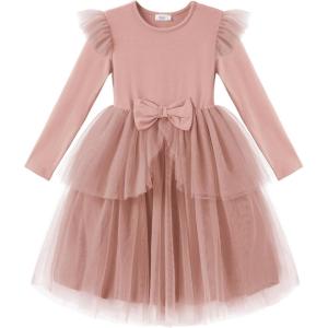 Arshiner Toddler Girls Tutu Dress Princess Tiered Tulle Long Sleeve Bowknot Birthday Party Dresses(Pink)
