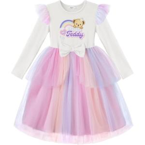 Arshiner Toddler Girls Tutu Dress Princess Tiered Tulle Long Sleeve Bowknot Birthday Party Dresses(Pink Rainbow)