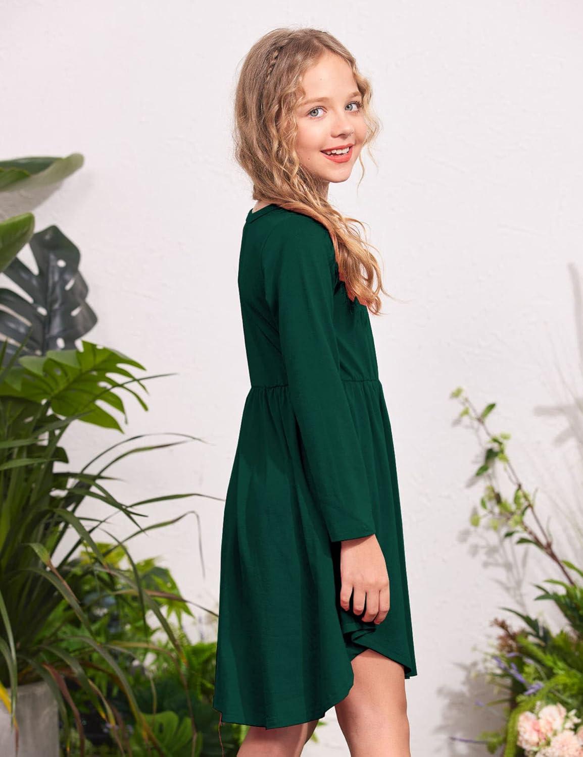 imageArshiner Girl Long Sleeve A Line Skater Casual Twirly Casual Dress
