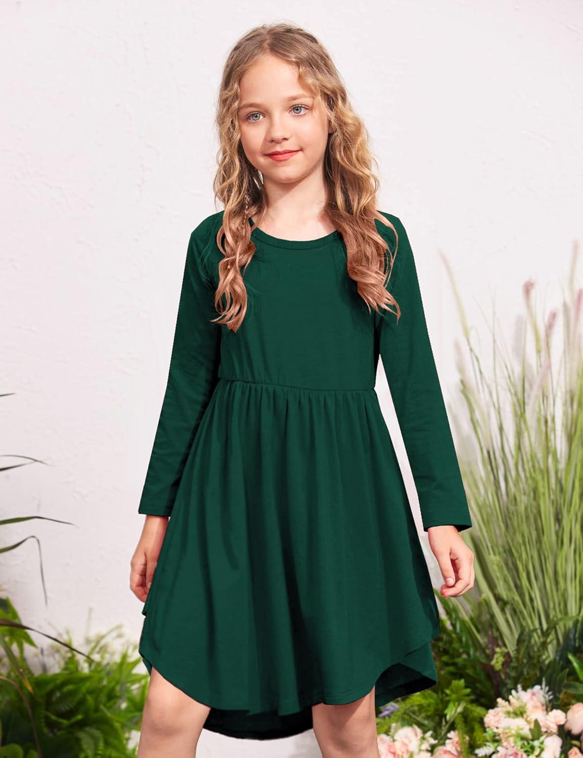 imageArshiner Girl Long Sleeve A Line Skater Casual Twirly Casual Dress