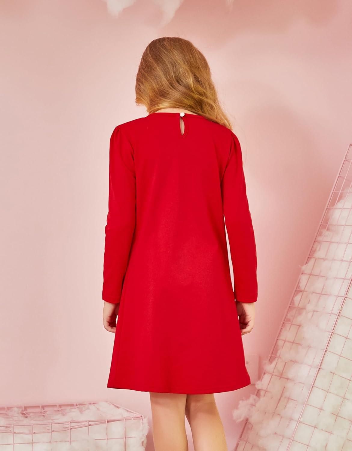 imageArshiner Girls Dress Long Sleeve Solid Tunic Dress for Girls with Big Bow Tie