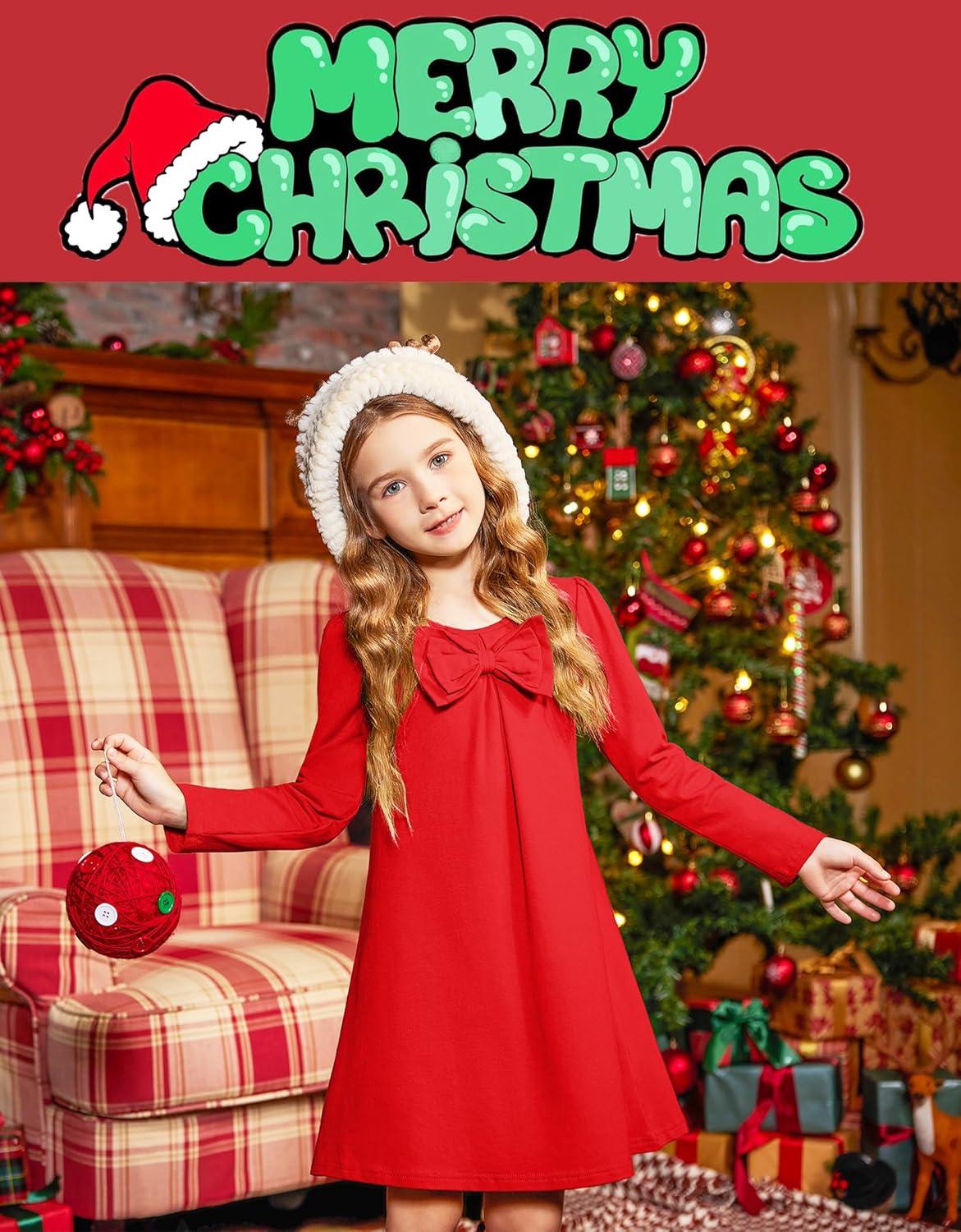 imageArshiner Girls Dress Long Sleeve Solid Tunic Dress for Girls with Big Bow Tie