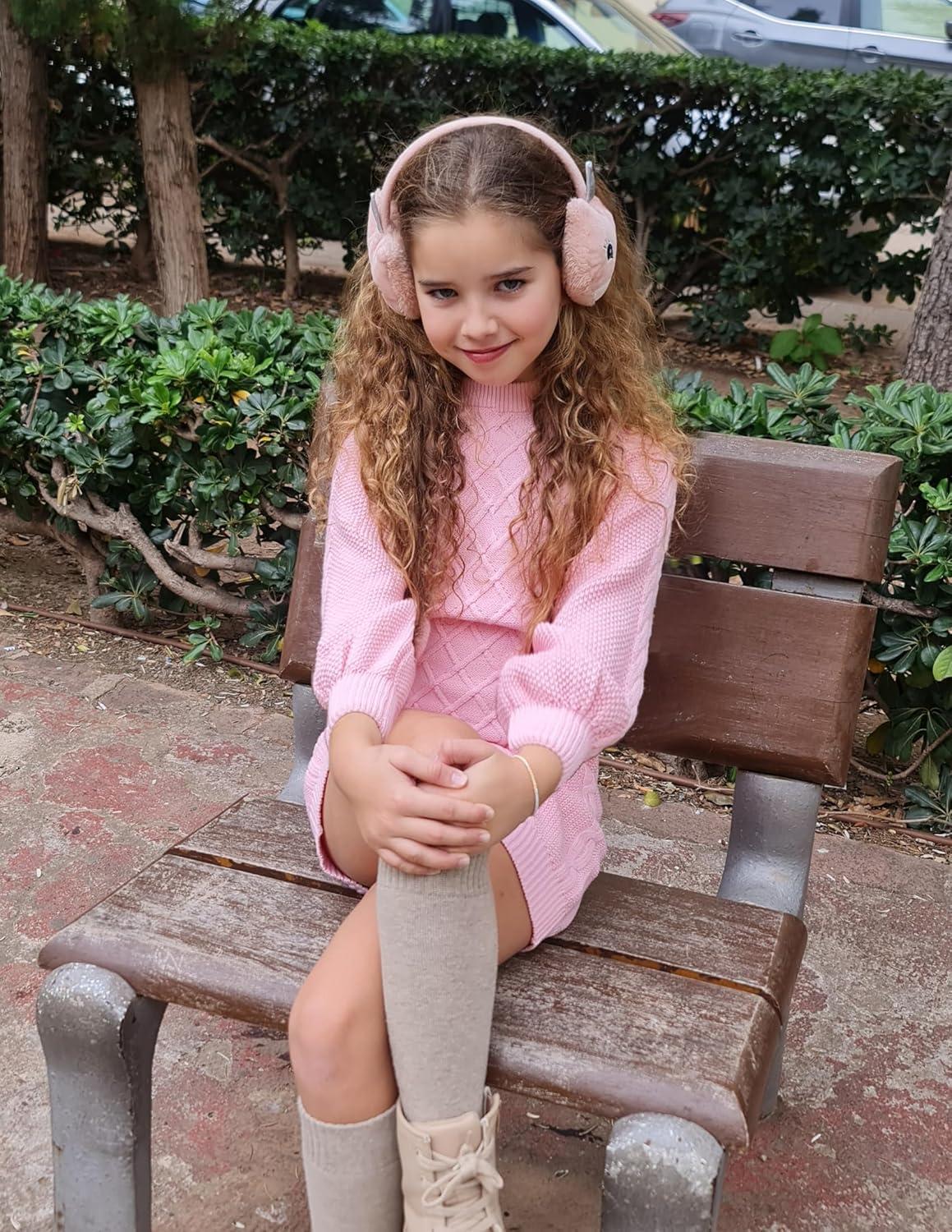 imageArshiner Girls Sweater Dress Puff Long Sleeve Casual Cable Knit Pullover Fall Dresses for 612 YearsPink