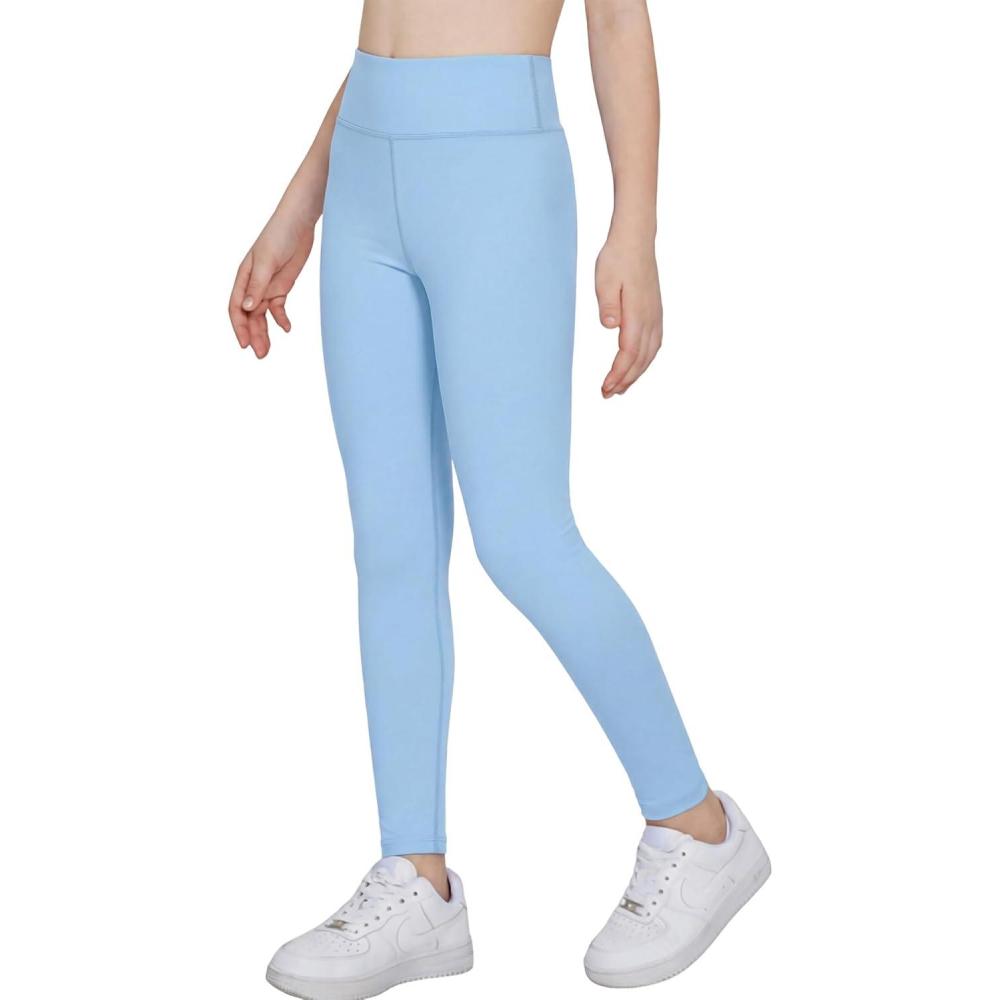 imageArshiner Girls Fleece Lined Leggings High Waist Water Resistant Warm Winter Tights Running Athletic Yoga Pants for KidsBlue