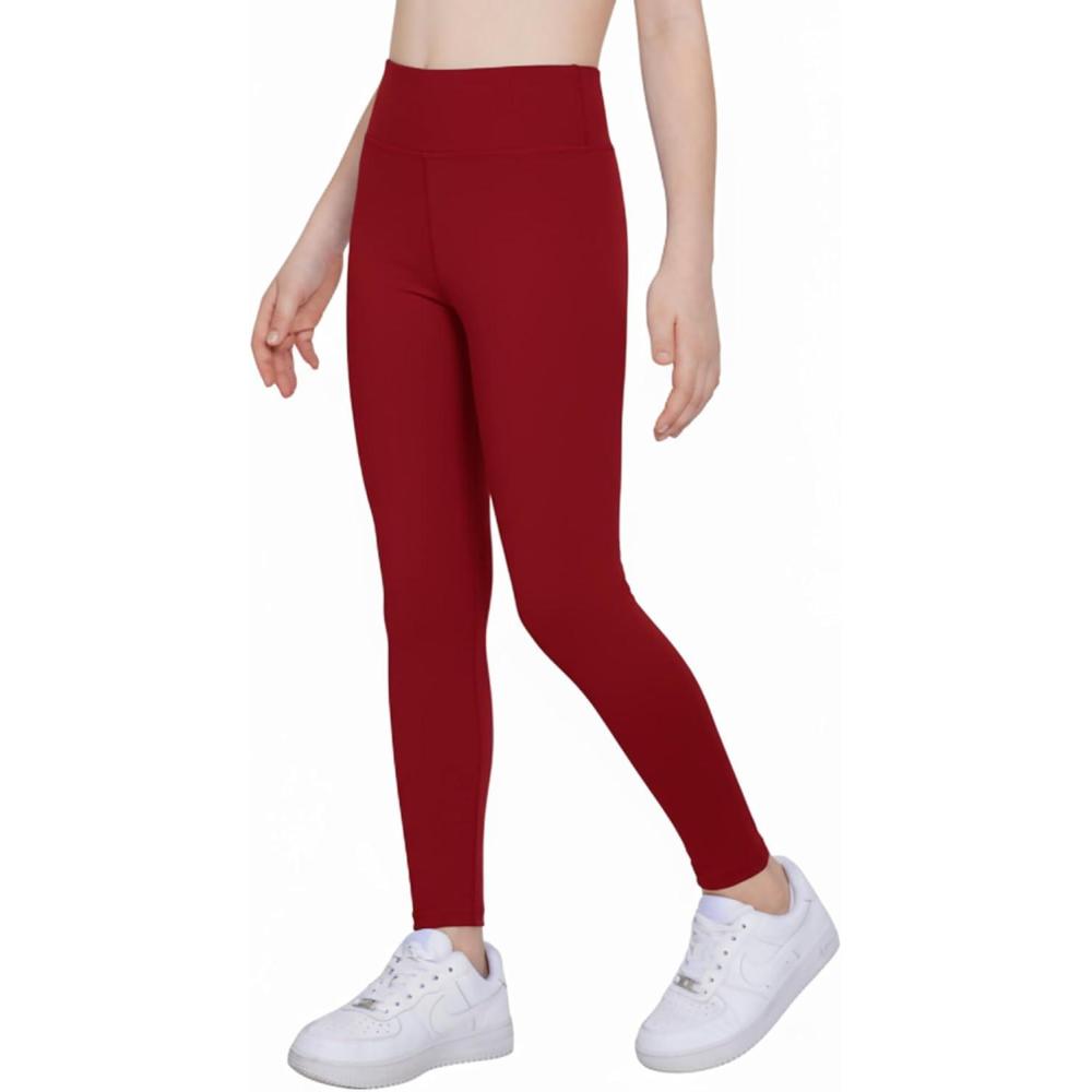 imageArshiner Girls Fleece Lined Leggings High Waist Water Resistant Warm Winter Tights Running Athletic Yoga Pants for KidsRed