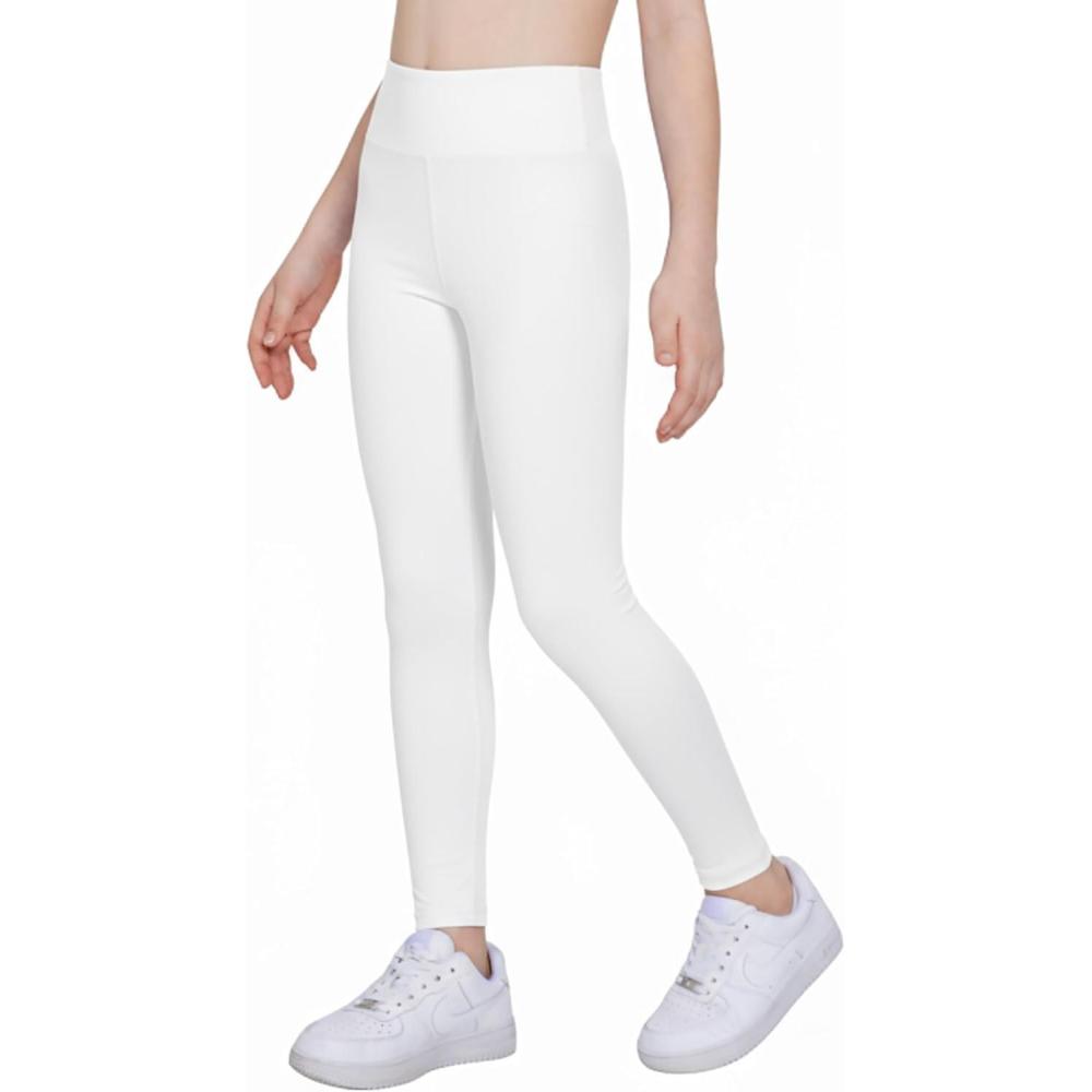 imageArshiner Girls Fleece Lined Leggings High Waist Water Resistant Warm Winter Tights Running Athletic Yoga Pants for KidsWhite