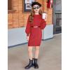 Arshiner Girl’s Sweater Dress Puff Long Sleeve Casual Cable Knit Pullover Fall Dresses for 6-12 Years(Red)