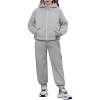 Arshiner Girls 2 Piece Outfit Drop Shoulder Zip Up Hoodies and Sweatpant Clothing Set with Pockets(Light Grey)